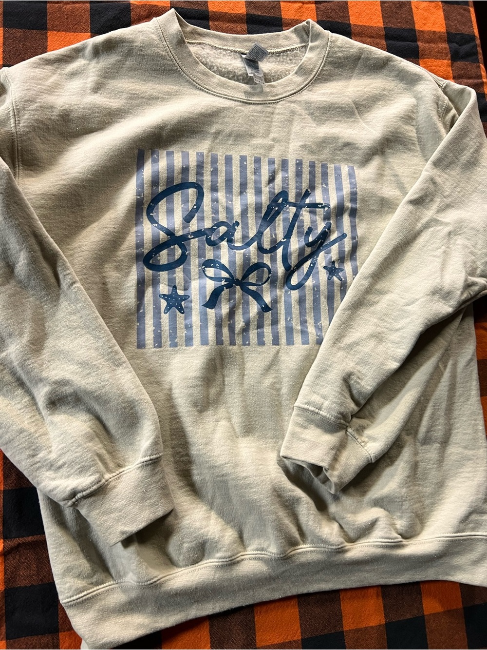 Gildan Light Beige Crewneck with Navy Graphic
